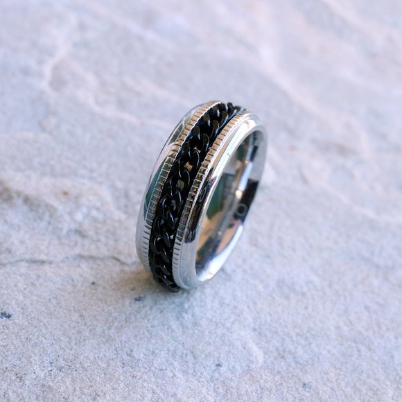 Fidget Ring, Spinner Ring, Anxiety Ring, Meditation Ring, Chain Spinner Ring Men - Picture 2 of 8